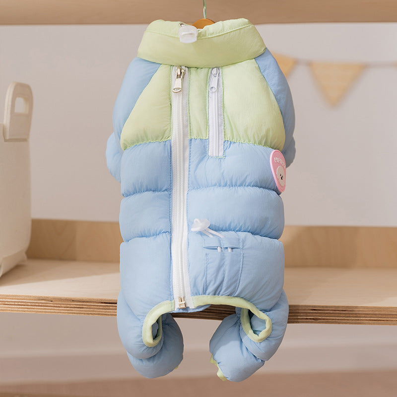 Autumn And Winter Dog High-end Macaron Thickened Zipper Bear Warm Four-legged Cotton-padded Jacket, Cat Cotton-padded Jacket, Pet Clothes