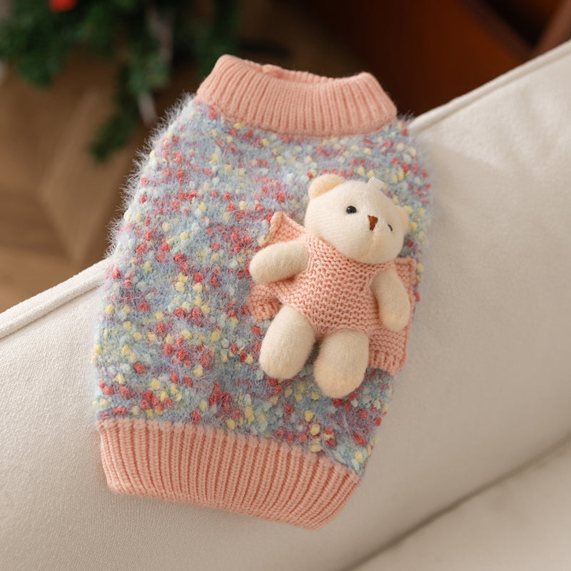 Autumn And Winter Pet Sweaters, Three-dimensional Bear Floral Yarn, Small And Medium-sized Dog Bichon Frise Yorkshire Terrier Pullover, Cat And Dog Clothes