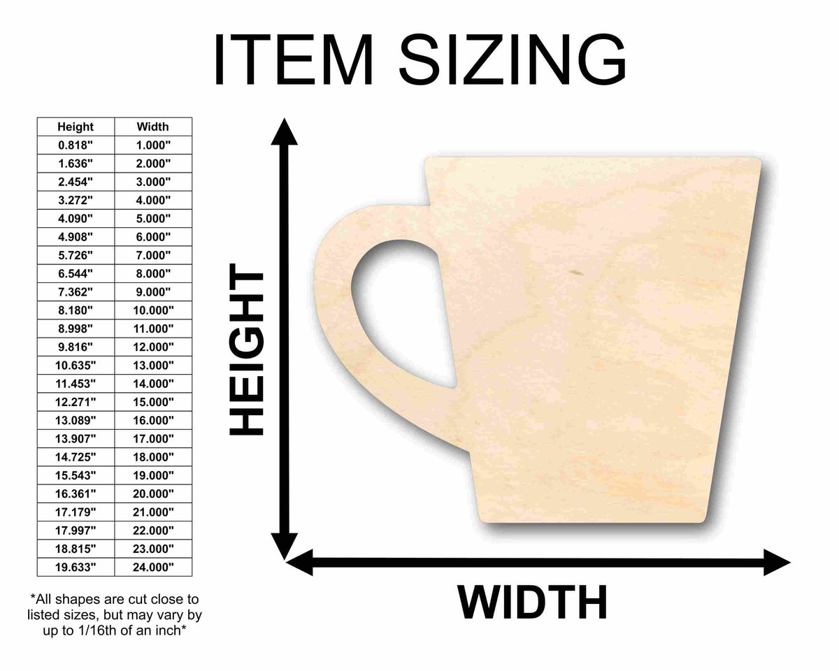 Unfinished Wood Coffee Cup Silhouette - Craft- up to 46" DIY