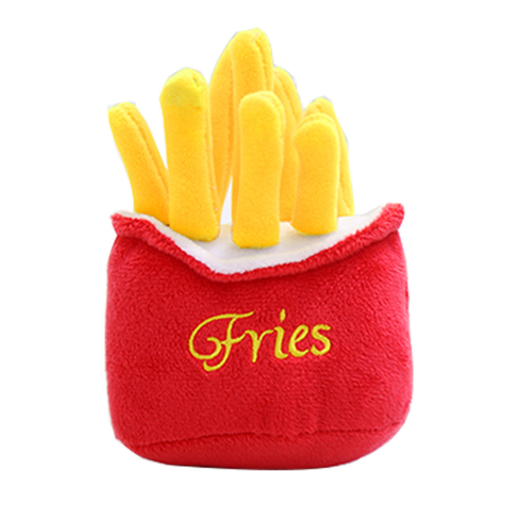 Cute Cat Plush Sound Toy - Adorable Cat Toy with French Fries and Hamburger for Small and Medium Dogs and Teddy Bears