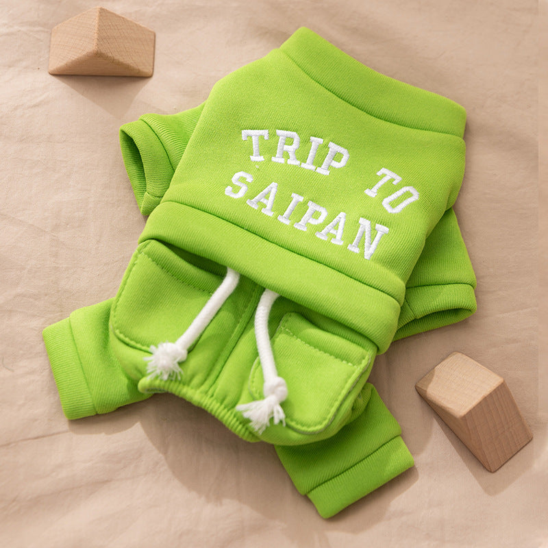 Puppy Clothes, Four-legged Warm Hoodie For Autumn And Winter, Thin Fleece Teddy Bear Cat Pet Clothes For Small And Medium-sized Dogs