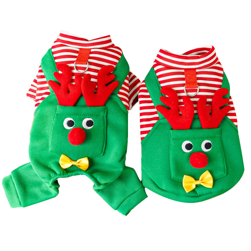 Christmas Pet Dogs Cats Coats Dress Up Costume Elk Pocket Sweatshirt Teddy Bichon Puppy Kitten Vest Xmas Warmer Pets Clothes