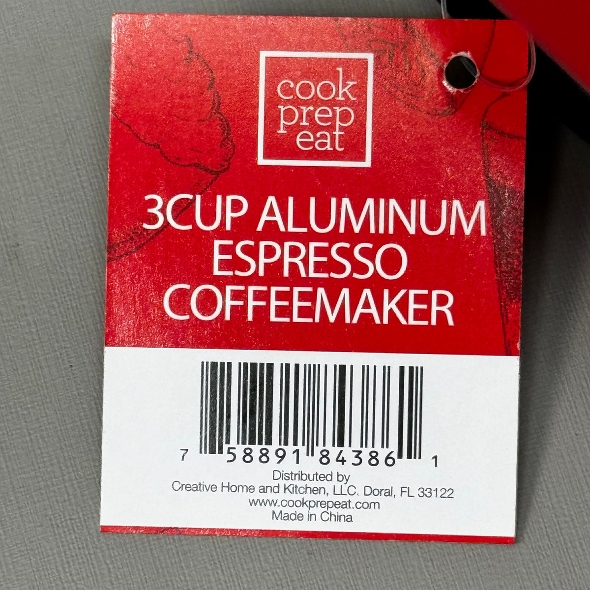 COOK PREP EAT Aluminum Espresso Coffee Stay Cool Handle 3-Cup Capacity Red 33122
