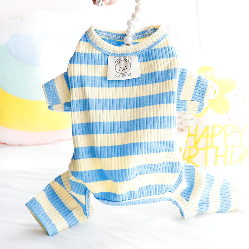 Dog Clothes Spring and Summer Thin Wide Striped Four-legged Home Clothes Bottoming Shirt Small Dog Teddy Pet