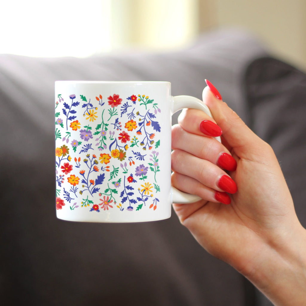 Spring Floral Coffee Mug Flower Gifts for Women White Ceramic Coffee Cup