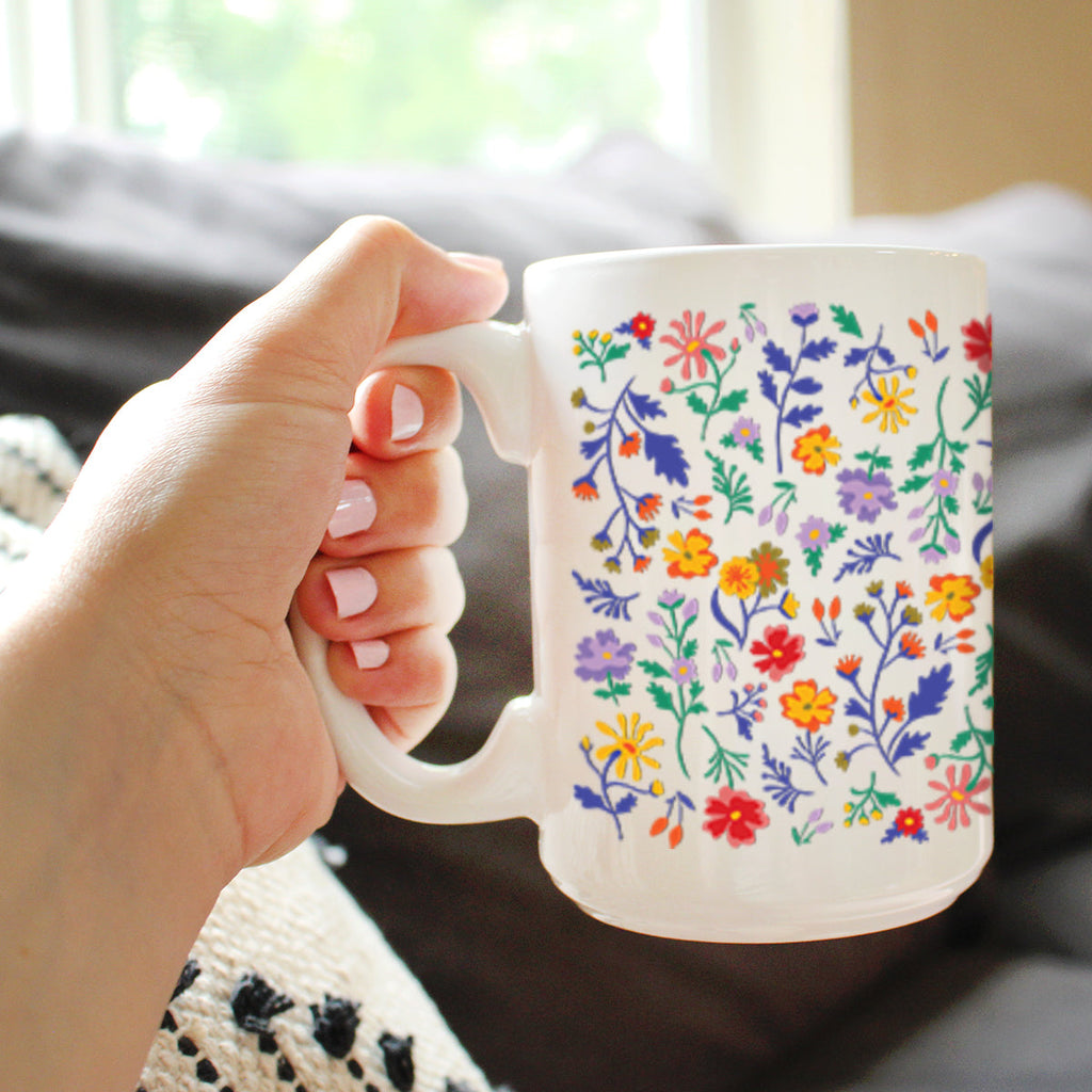 Spring Floral Coffee Mug Flower Gifts for Women White Ceramic Coffee Cup