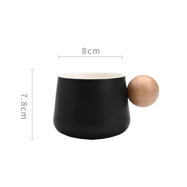 Ceramic Coffee Cup and Saucer Set Espresso Cups Light Luxury Wooden Handle Afternoon Tea Mug Female Original Mugs Couple Gifts