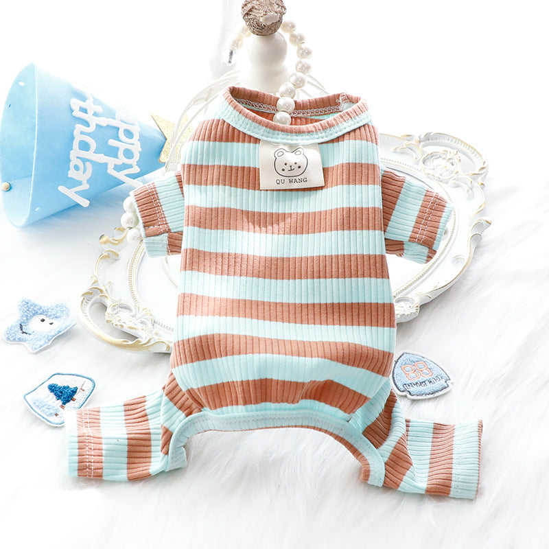 Dog Clothes Spring and Summer Thin Wide Striped Four-legged Home Clothes Bottoming Shirt Small Dog Teddy Pet