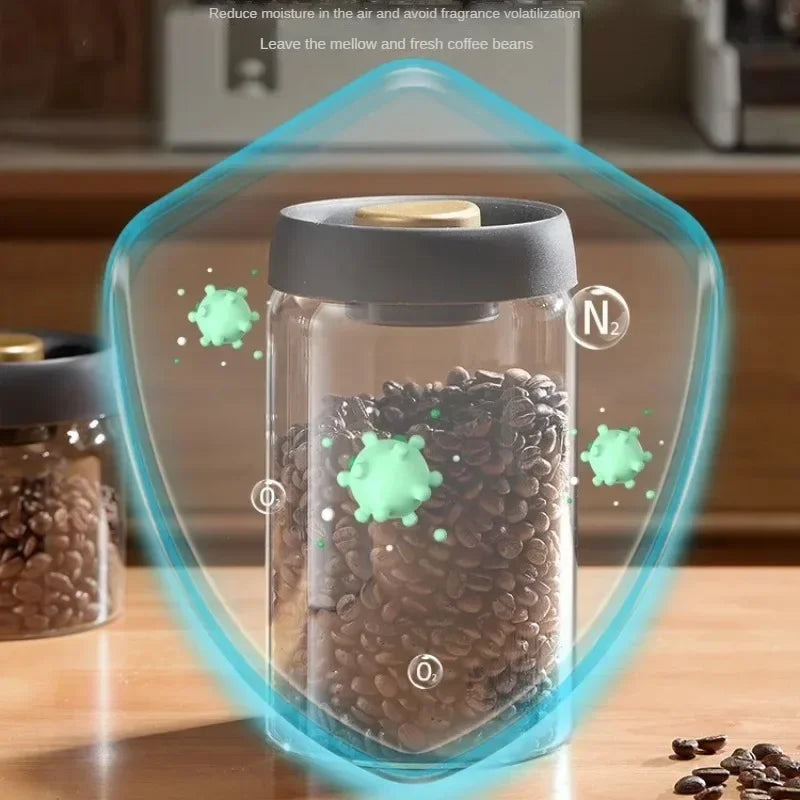 Coffee Jar Manual Vacuum Moisture Proproof Storage Jar Kitchen High Borosilicate Glass Tea Jar Coffee Bean Storage Sealed Jar