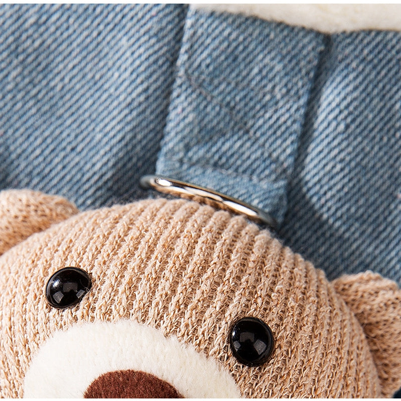 Autumn And Winter Korean-style Dog Pocket Three-dimensional Bear, Denim Towing Vest, Cat Cotton Coat, Warm Pet Dog Clothes
