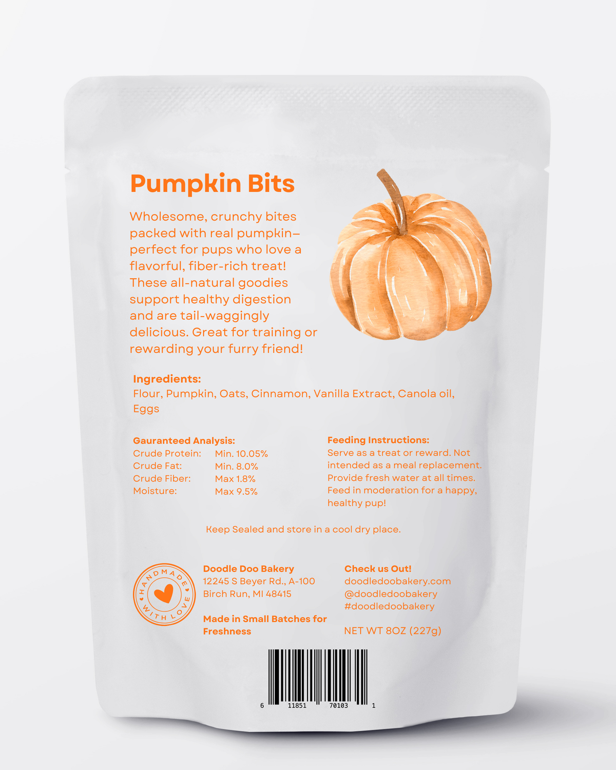 Homemade Dog Treats - 🎃 Pumpkin Bits Dog Biscuits 1/2lb