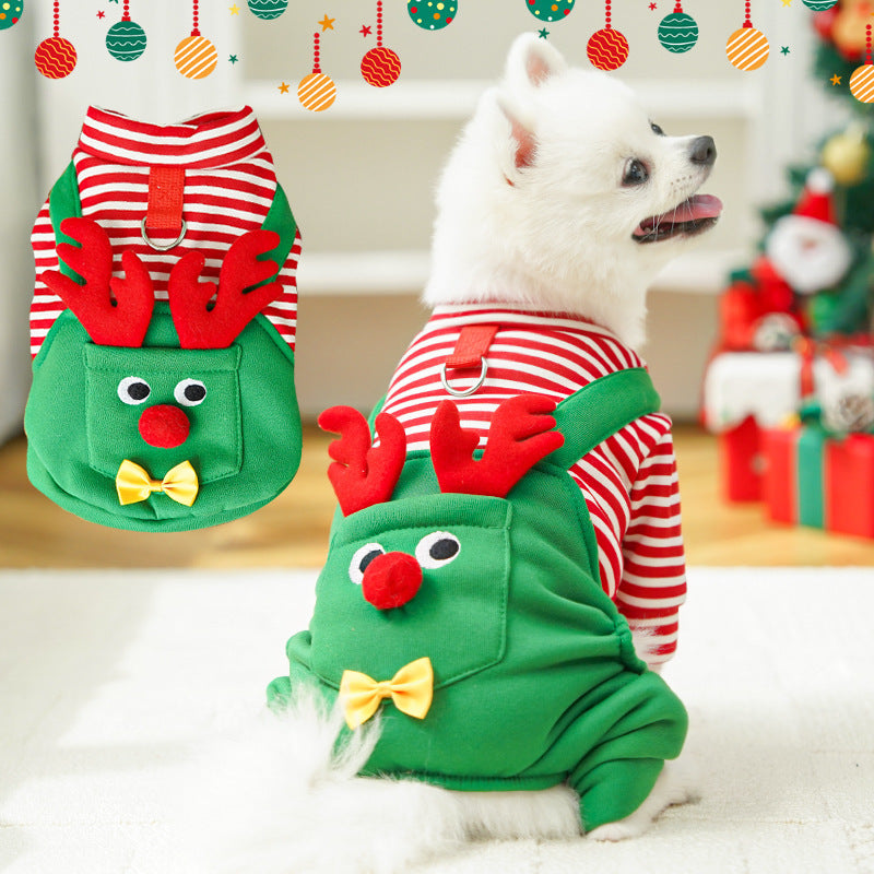 Christmas Pet Dogs Cats Coats Dress Up Costume Elk Pocket Sweatshirt Teddy Bichon Puppy Kitten Vest Xmas Warmer Pets Clothes