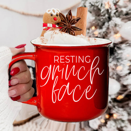 Grinch Face Mug 14.5oz Ceramic Campfire Mug Red Green Funny Holiday Coffee Cup