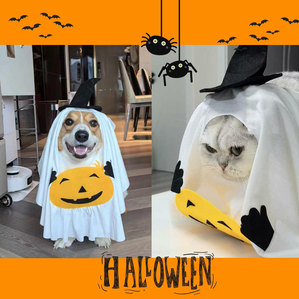 Dog Cat Halloween Pumpkin Ghost Costume Funny Cute Pet Outfit Medium